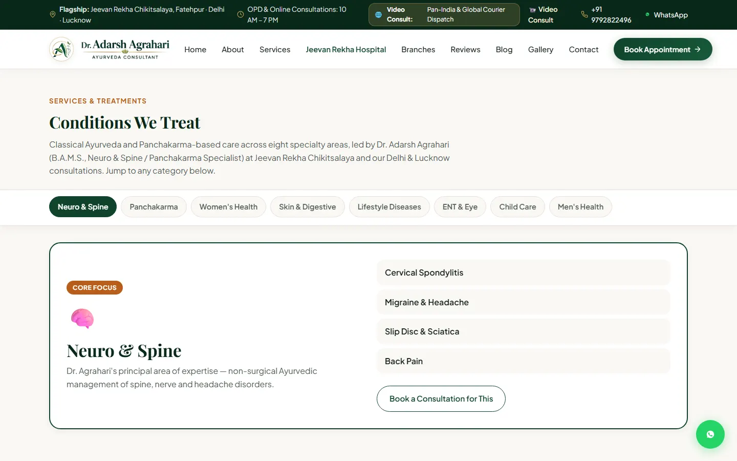 Conditions we treat — grouped by speciality