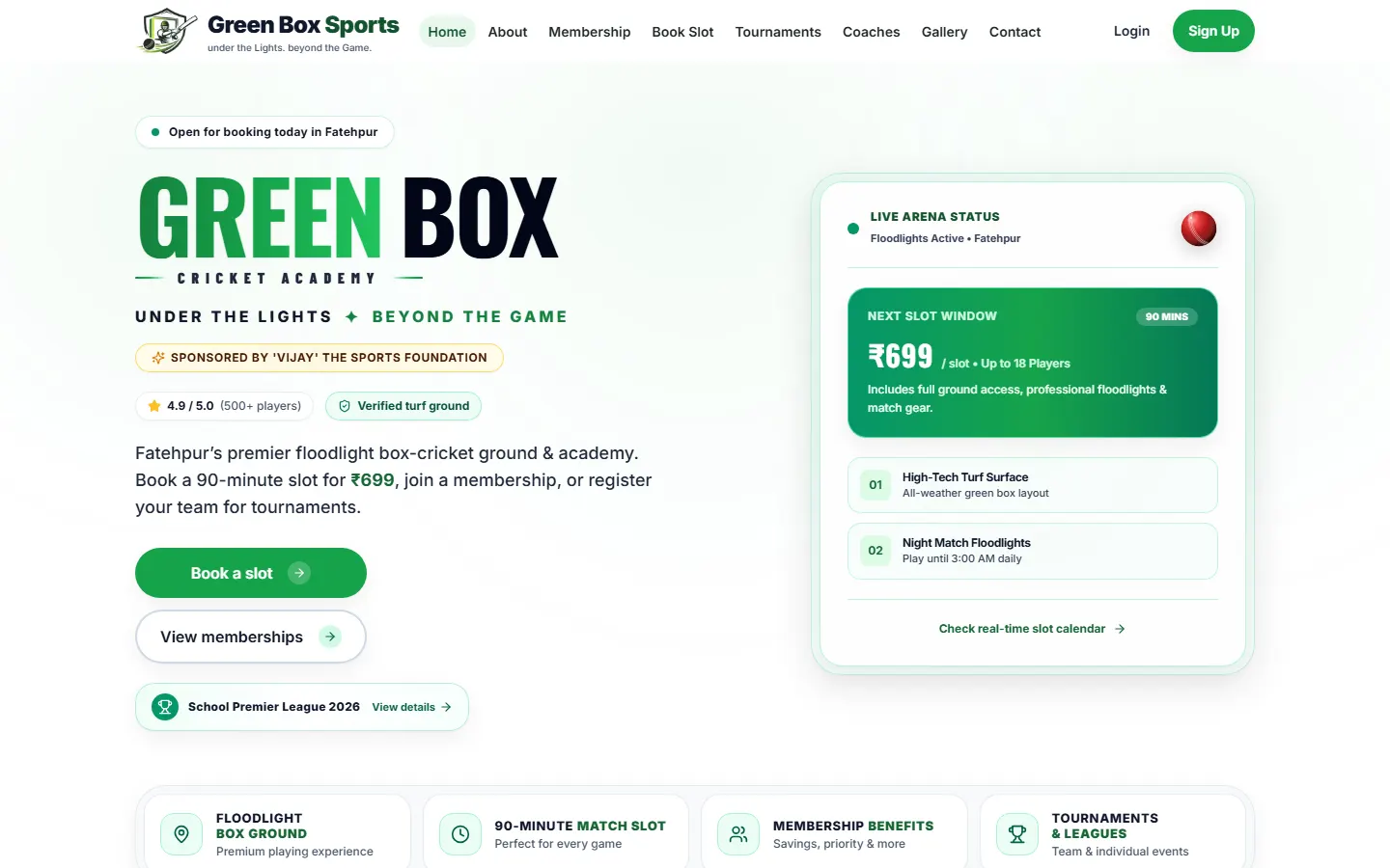 Green Box Sports website on desktop