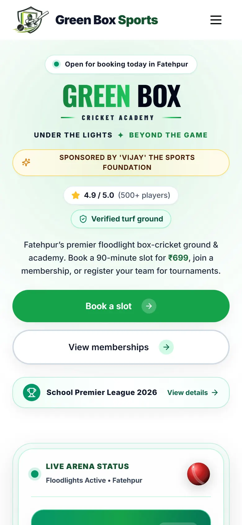 Green Box Sports website on mobile