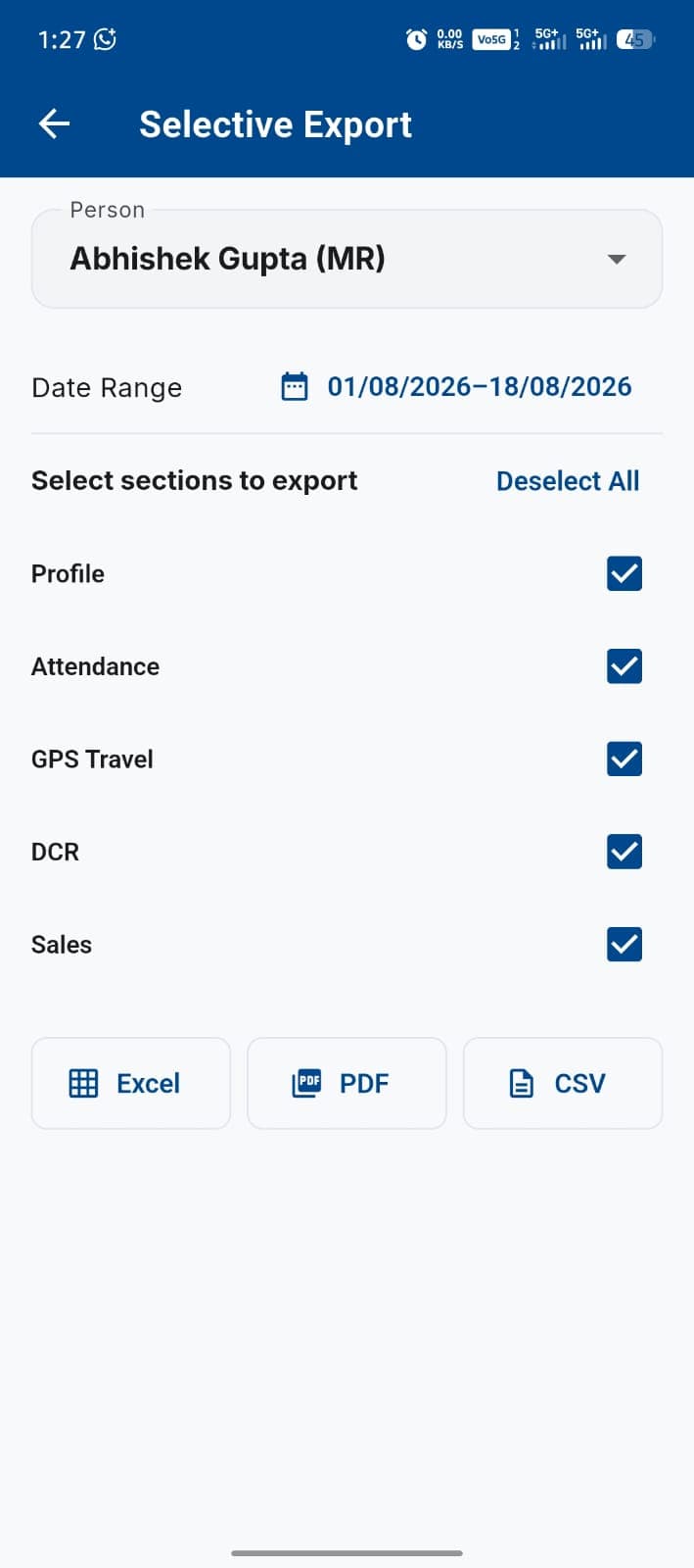 Selective export to Excel, PDF or CSV