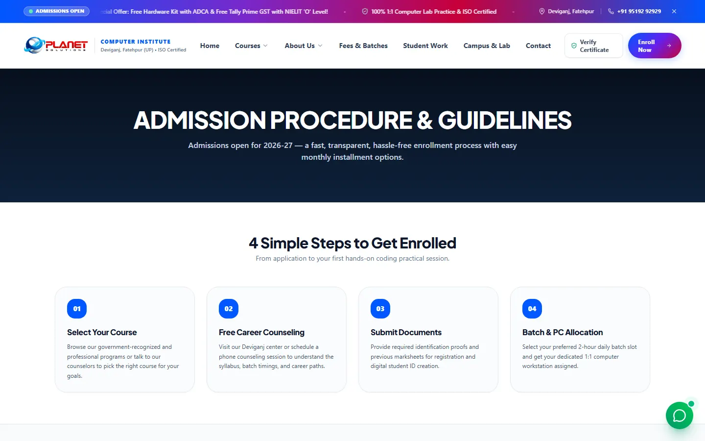 Admission procedure — four steps to enrol