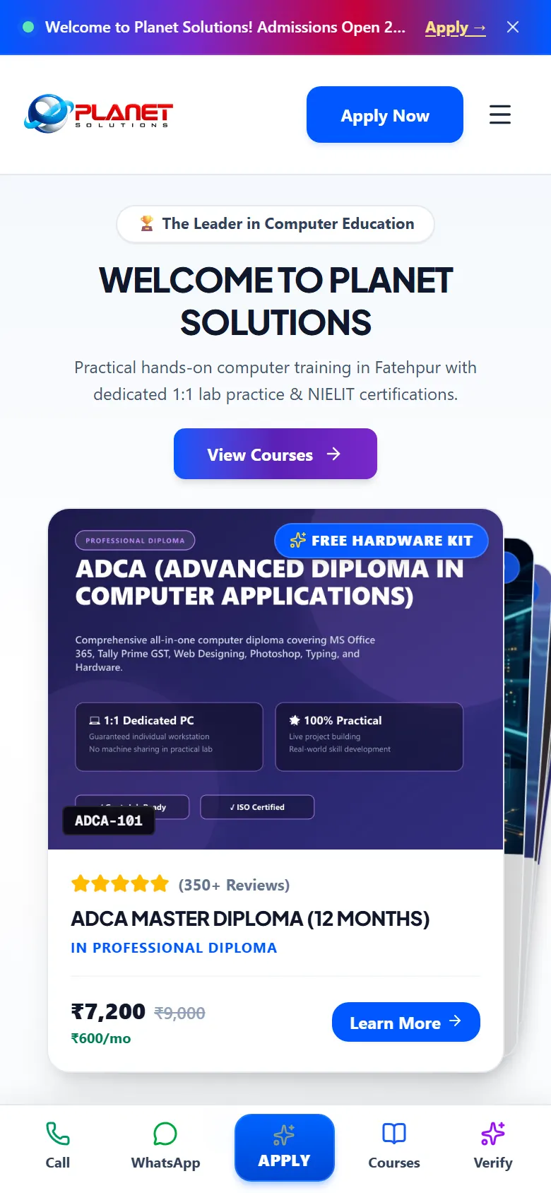 Planet Solutions website on mobile