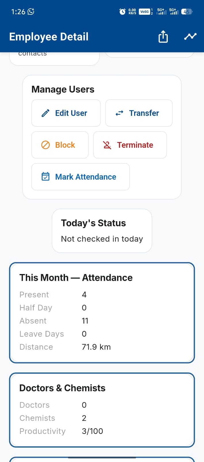 Manager controls — attendance overrides and leave
