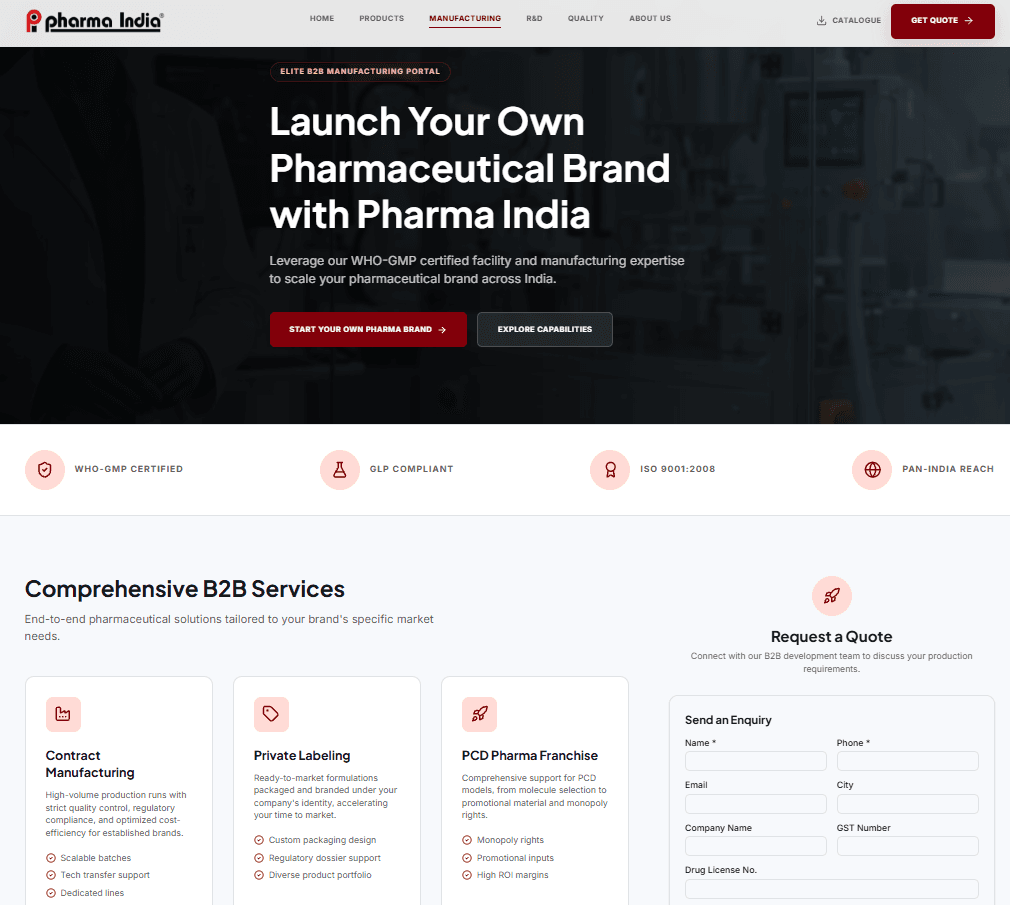 B2B enquiry — private label and PCD franchise